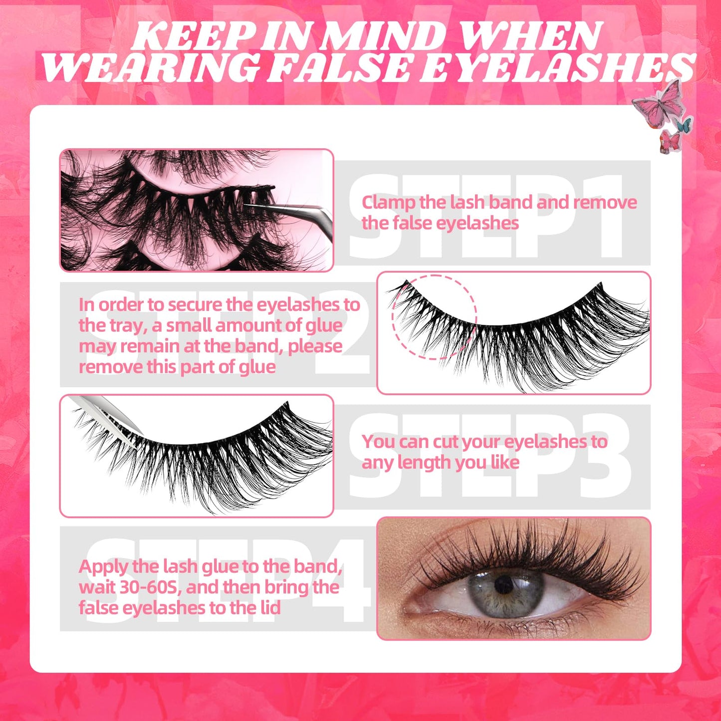Natural Cat Eye Lashes Wispy False Eyelashes Thin Cotton Band Soft Mink Lashes Natural Eye Lashes Kit with Clear Glue Pack 10 Pa