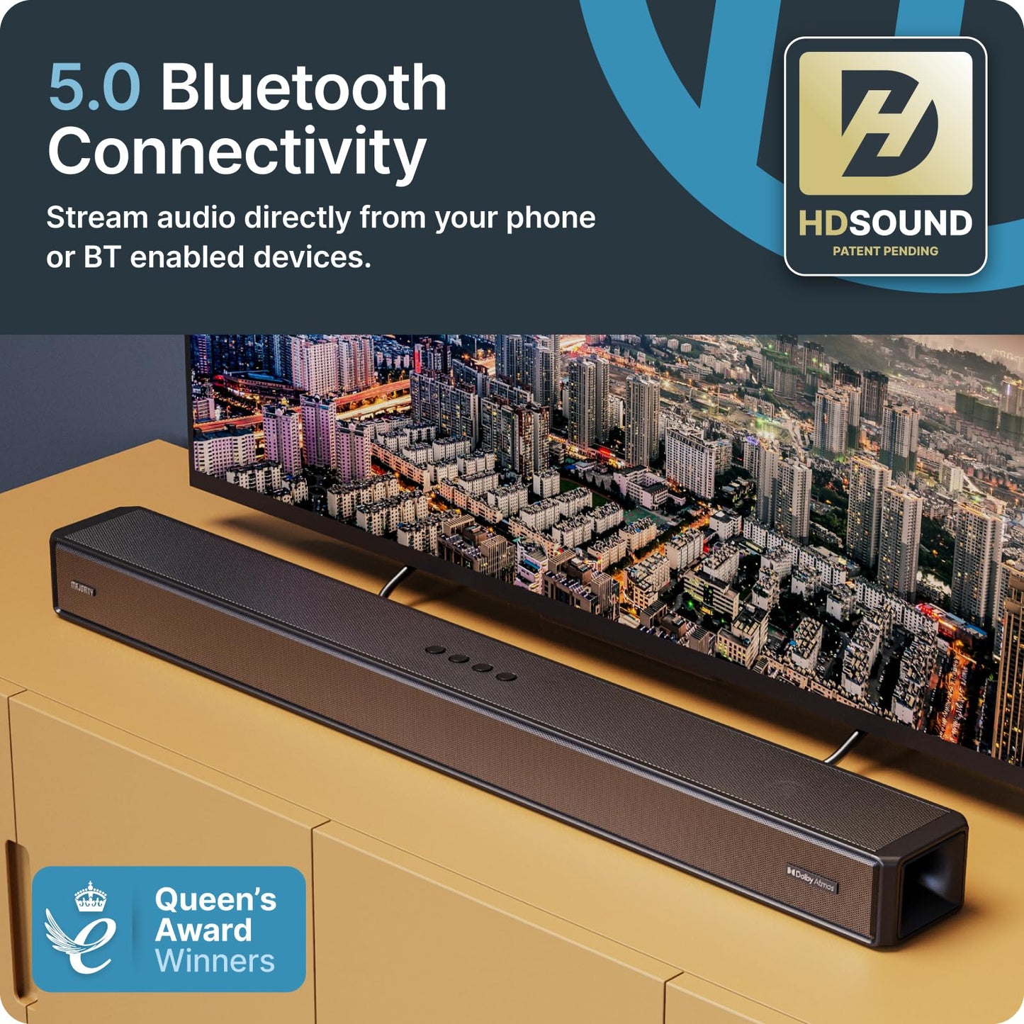 Majority Sierra Dolby Atmos Soundbar for TV with Bluetooth 5.0 | HDMI ARC, Optical, USB & AUX, 4K HDR Pass-Through | 4 EQ Modes | 120W RMS 2.0.2 Channel Wall Mount Sound Bar with Dual HDMI Inputs