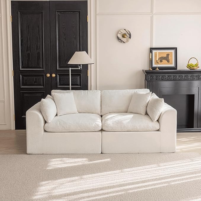 88''Cloud Sectional Couch, Modern L-Shape Sofa, Oversized Convertible 2 Seater Modular Couches for Living Room, Warm White