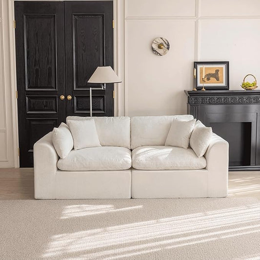 88''Cloud Sectional Couch, Modern L-Shape Sofa, Oversized Convertible 2 Seater Modular Couches for Living Room, Warm White