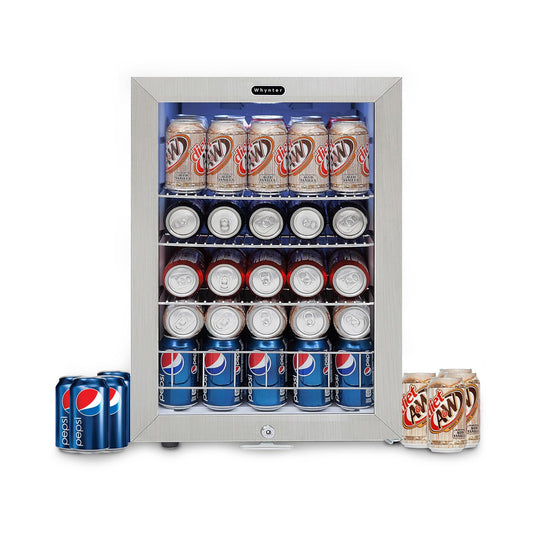 Whynter BR-091WS, 90 Can Capacity 2.1 cu. ft. Stainless Steel Beverage Refrigerator and cooler, Mini Fridge with Glass Door with lock