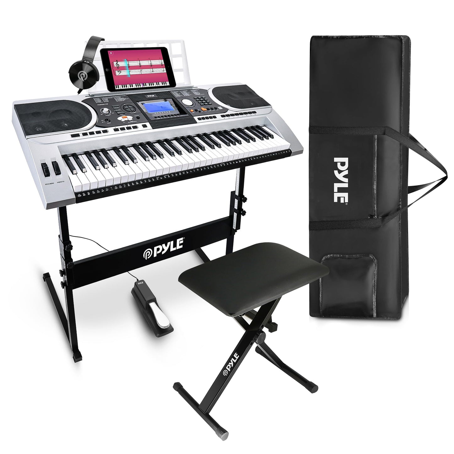 Pyle Piano Keyboard, Electric Musical Instrument, Full Size Portable Music Keyboard, Piano Keyboard 61 Keys, with Sustain Pedal,