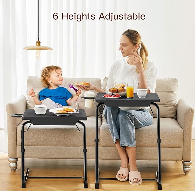 HUANUO Adjustable TV Tray Set of 2 - TV Dinner Tray on Bed & Sofa, Comfortable TV Tray Table with 6 Height & 3 Tilt Angle Adjustments (2 Pack)