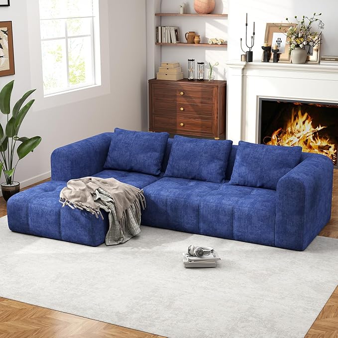 105" Modular Sectional Sofa, Boneless Couch for Living Room, Cloud Sectional Couch with Deep Seat, L-Shape Sofa, Upholstered Couches for Living Room Bedroom, No Assembly Required, Blue (Slub Fabric)