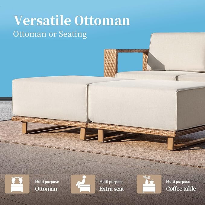 8 Pieces Modular Patio Furniture Set,Outdoor Wicker Conversation Set with Swivel Chairs and Ottomans,All Weather Patio Conversation Set for Lawn Garden Backyard,Beige