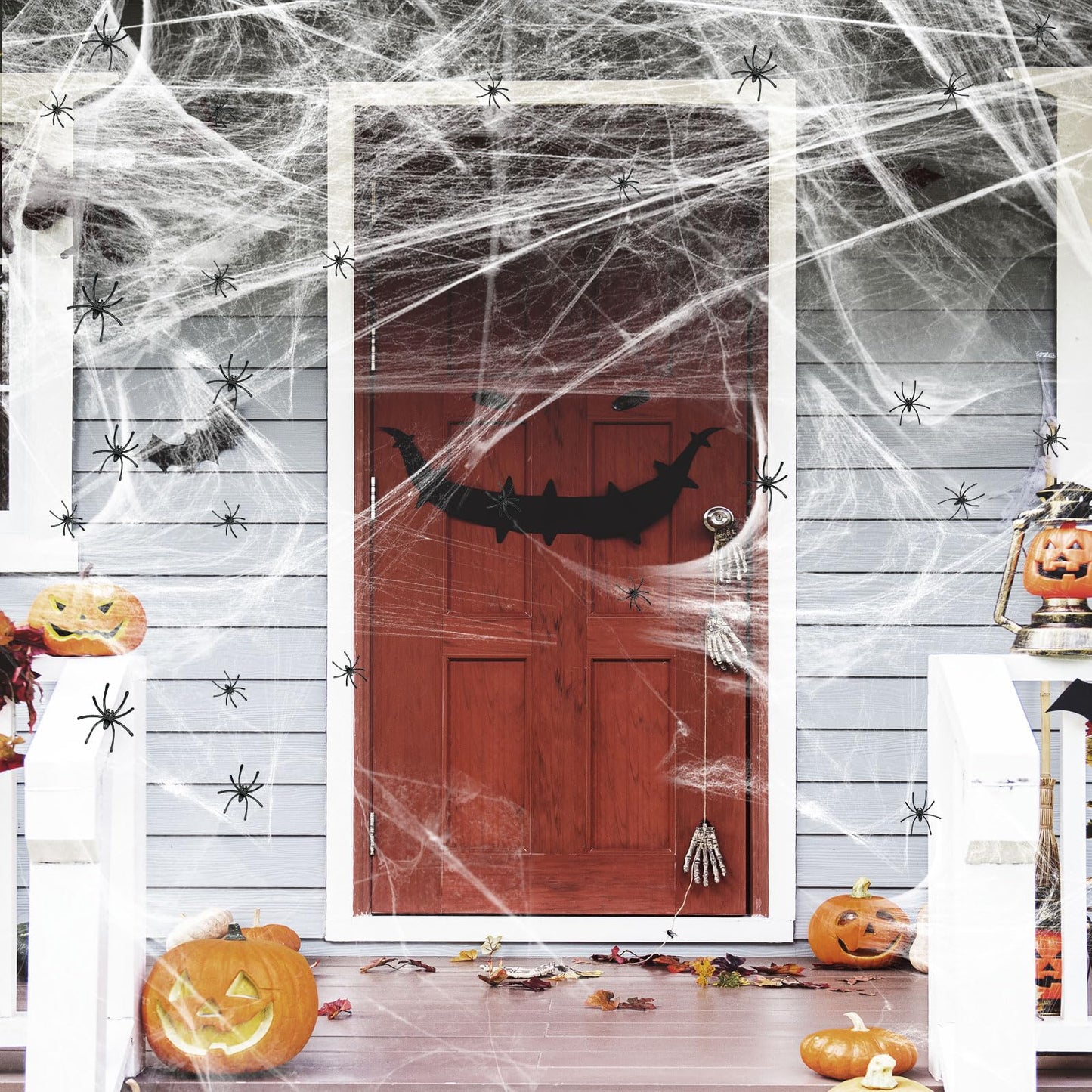Famoby 1200 sqft Halloween Spider Webs & 50pcs Fake Spiders Super Stretch Cobwebs for Halloween Theme Decoration Indoor and Outdoor Party Supplies