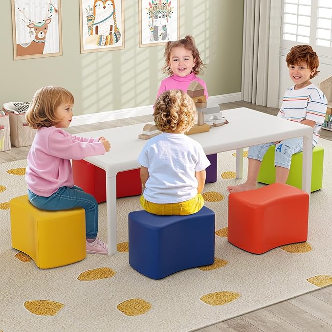 Costzon 6-Piece Modular Stool Set for Kids, 10'' Waterproof Daycare Butterfly Foam Stools Preschool Seating for Toddlers, Flexible Seating Option for Classroom, Home, Kindergarten or Nursery