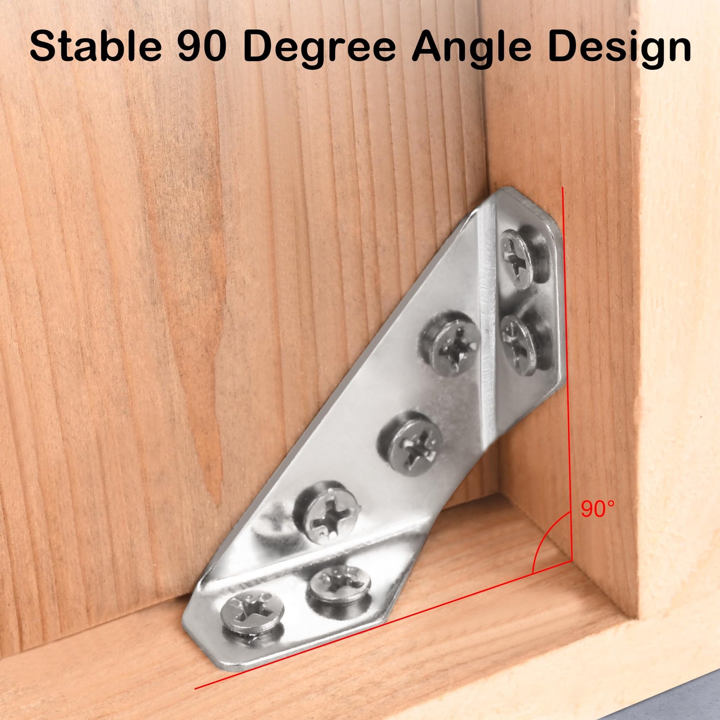PlusRoc 24-Pack Universal Stainless Steel Furniture Corner Connectors with Screws - Heavy Duty Triangular Support Brackets for Wood Furniture, Drawers, Cabinets, Tables, and Chairs