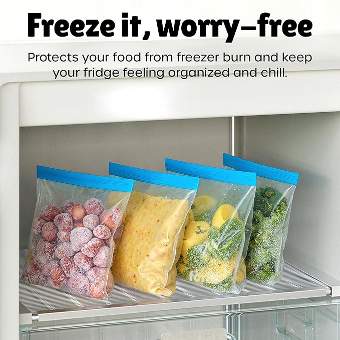 FORID Reusable Gallon Freezer Bags, 6 Pack Leakproof Extra Thick 1 Gallon Bags for Marinate Food & Fruit Cereal Sandwich Snack Meal Prep Travel Items Home Organization Storage