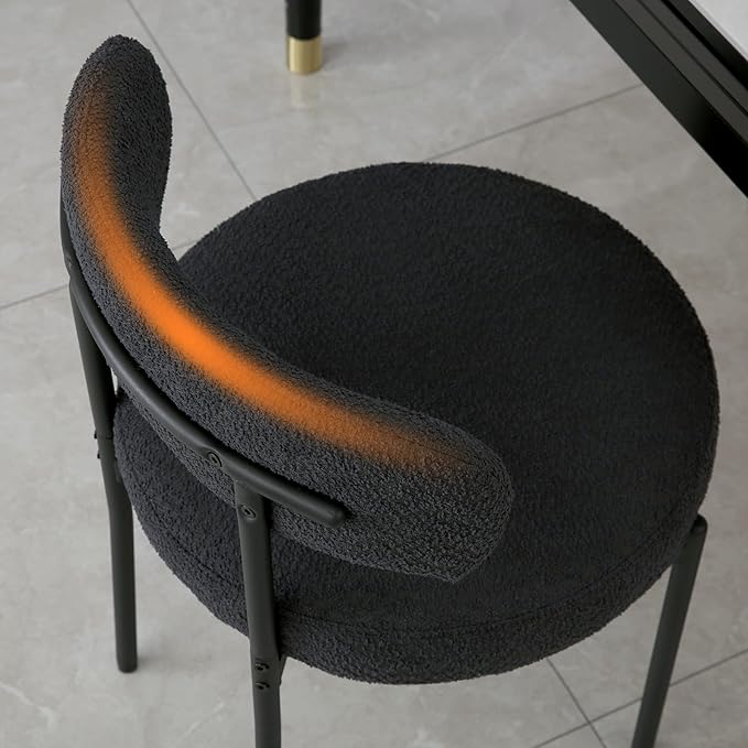 DYHOME Black Boucle Dining Chairs Set of 6, Modern Upholstered Dining Chairs with Curved Backrest and Metal Legs, Kitchen Dining Room Chairs