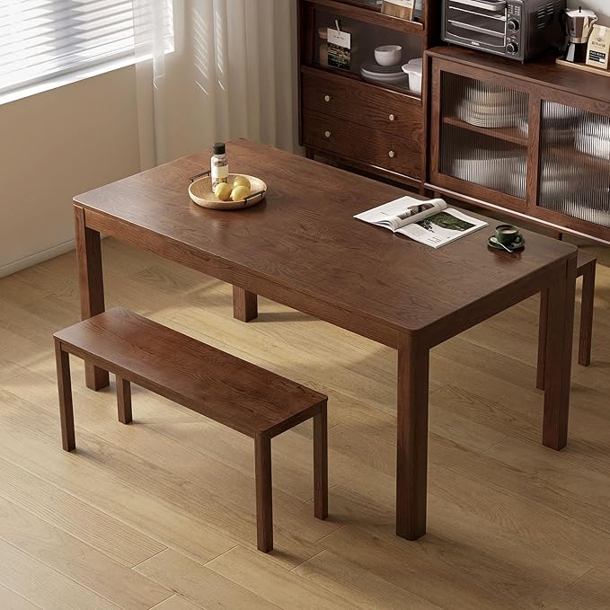 Vadisun 100% Solid Oak Wood Dining Bench, 39.6'' Entryway Bench Extra Chair Seat Long Ottoman with Squre End & Round Corner for Kitchen Living Room Bedroom, Walnut