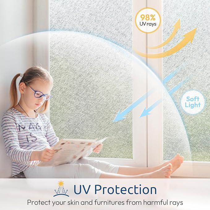 rabbitgoo Window Privacy Film Frosted Glass Film, Decorative Cling UV Sun Blocking Decals, Frosting Window Clings for Home Bathroom Door Coverings, 23.6 x157.5 inches