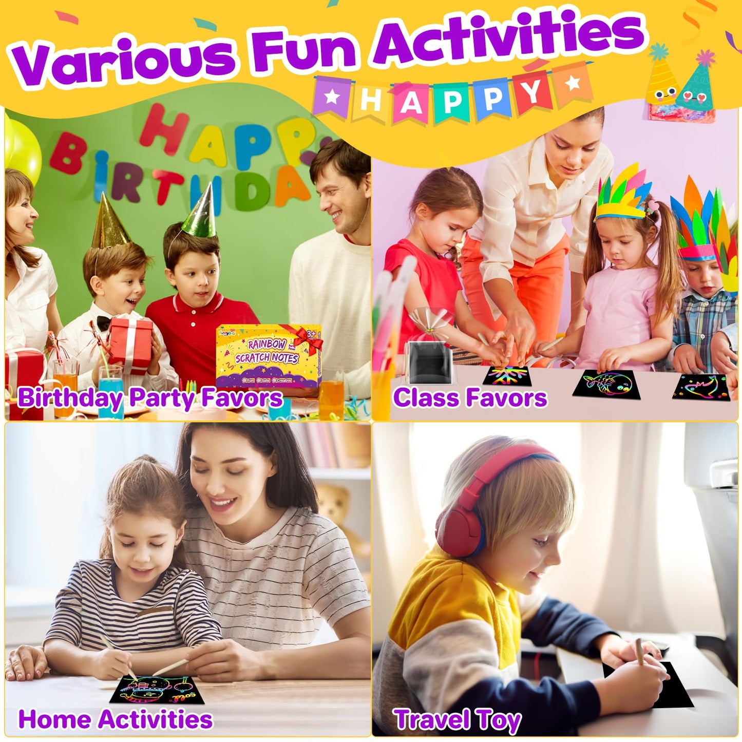 FUNNYB&G Rainbow Scratch Art Party Favors for Kids：288 PCS Scratch Paper Art Craft Kit Girls Boys Back To School Gifts for Kids Students Bulk Birthday Classroom Prizes Goodie Bags Stuffers Mini Notes