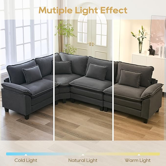 URRED Cloud Couch Modular Sectional Sofa, 116" Modern L Shaped Deep Seat Sofa with Pillows, Ultra Comfy Velvet Corner Couches for Living Room, Bedroom or Apartment, Dark Gray
