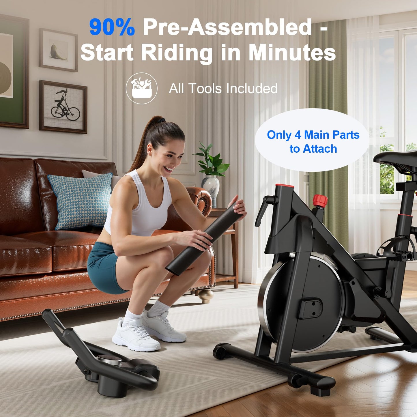 Lacuffy Indoor Cycling Bike - 32-Level Magnetic Resistance Stationary Exercise Bike with Adjustable Seat & Handlebars, Silent Belt Drive for Home Cardio (Fits Users 5'1" to 5'11", 300lbs Capacity)