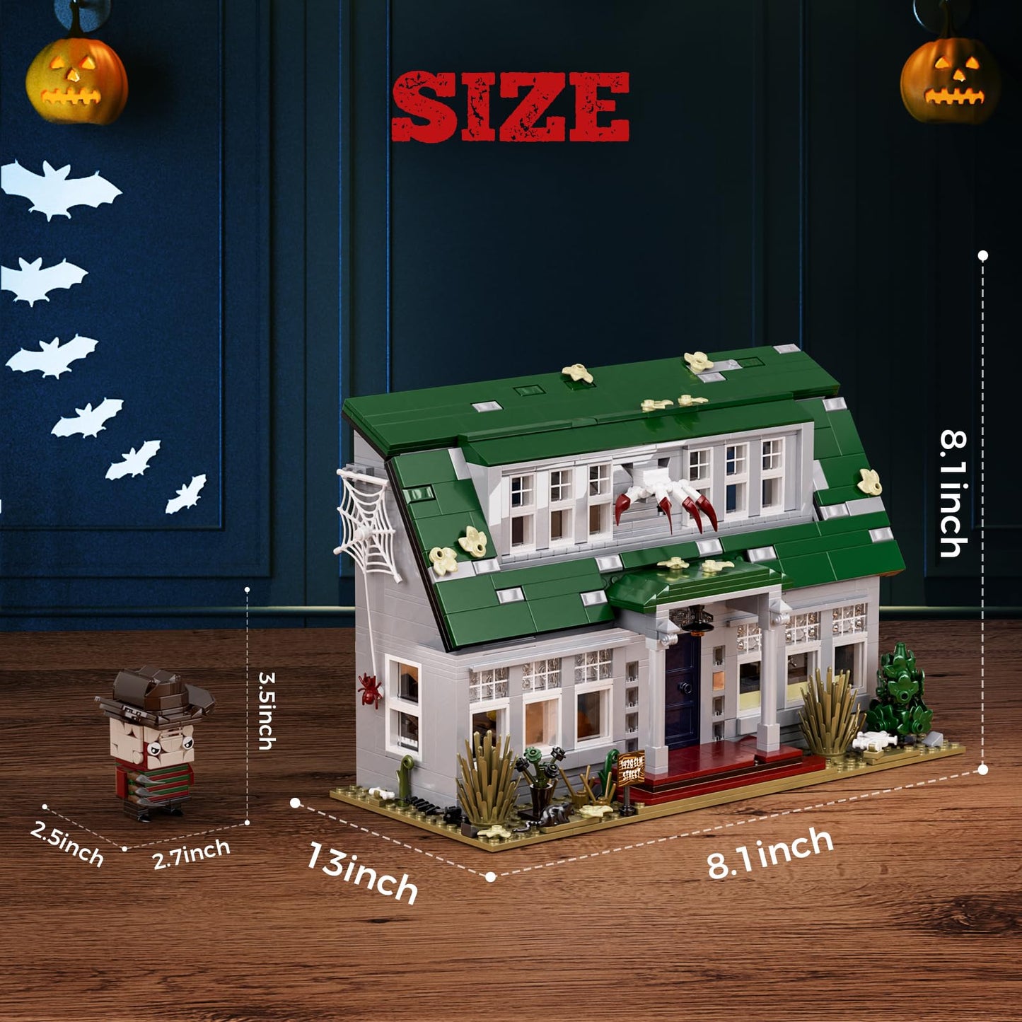 Nightmare Building House Set on Elm Street, Horror Movie Figure & Haunted House Building Blocks, Creative Collectible Decoration Building Toy Halloween Present for Friends and Fans (1099 Pieces)