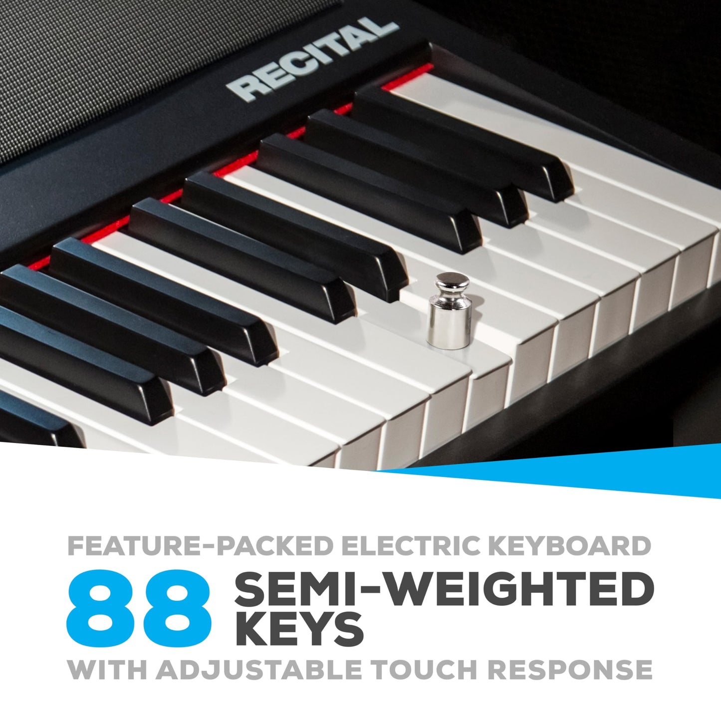 Alesis Recital - 88 Key Digital Piano Keyboard with Semi-Weighted Keys, 2x20W Speakers, 5 Voices, Split, Layer and Lesson Mode, FX and Piano Lessons