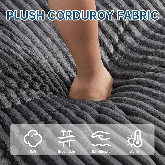 Asukale 60" Oversized Chaise Lounge Chair Indoor, Boneless Cloud Chair Bed with 4 Pillows & Armrests, No Assembly Corduroy Upholstered Sofa for Living Room, Bedroom, Apartment(Dark Grey)