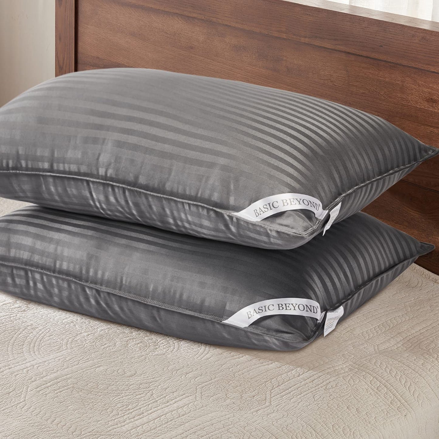 Basic Beyond King Size Pillows for Sleeping - Soft Down Alternative Pillows Luxury Hotel Collection Bed Pillows Set of 2, Grey, 20x36 Inches