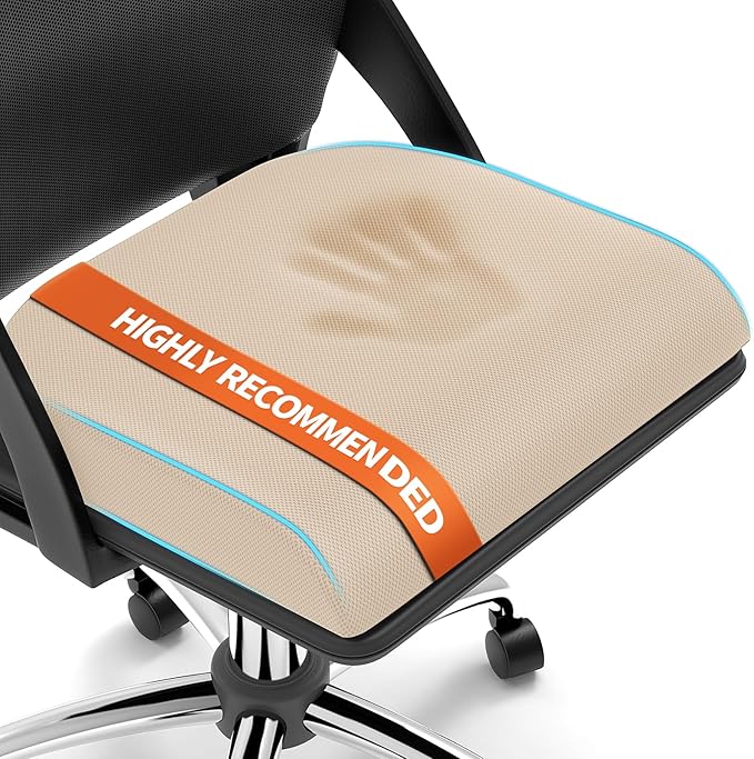 TranquilRelax Large Seat Cushion, Memory Foam Cushion for Long Sitting Hours on Office Chair, Home & Car, Non-Slip Chair Pad for Relieving Back & Sciatica & Hip & Coccyx Pain (Khaki)