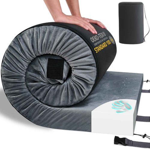 HomeMate Memory Foam Camping Single Mattress Pad Mat-Sleeping Pad Mat Portable Roll Up Travel Mattress CertiPUR-US for Adults-Camping Bed for Guests Floor Sleepover with Waterproof Cover Travel Bag