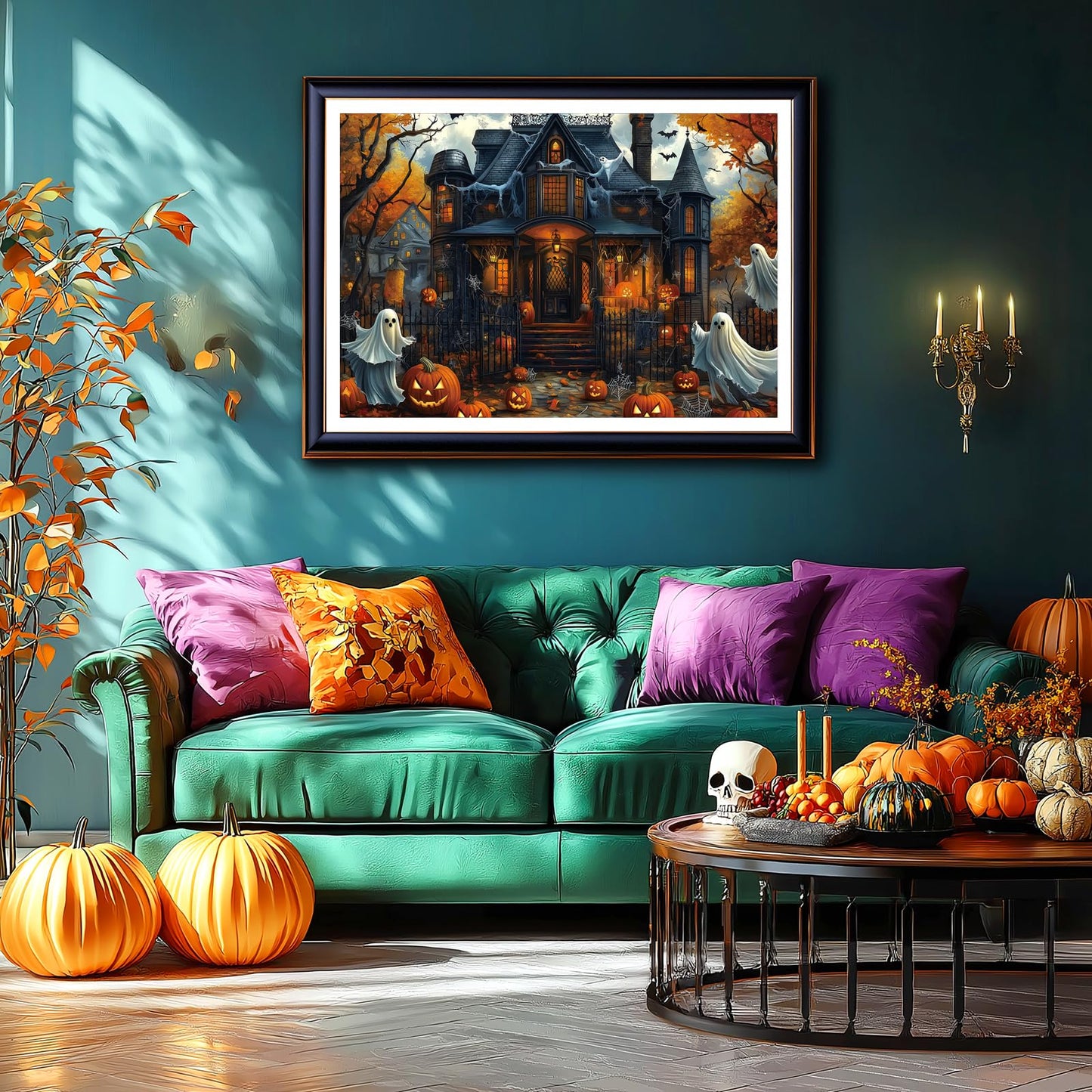 Halloween Haunted House 1000 Piece Jigsaw Puzzle for Adults Spooky Ghosts & Pumpkins Gothic Mansion Challenging 1000-Piece Puzzle with Poster - Fun Adult Puzzle Game for Game Night (27"x20")