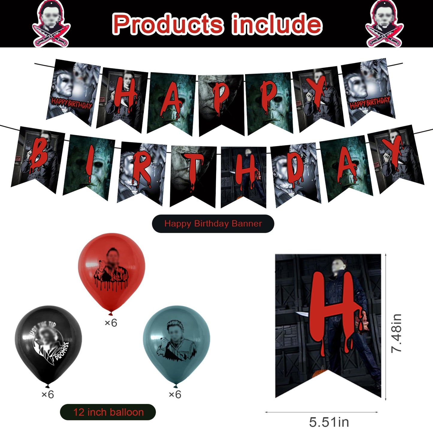 Have A Killer Party Decoration, Classic Killer Birthday Banner Hanging Swirls Centerpieces Thriller Killer Role Party Latex Balloons for Scary Horror Movie Birthday Halloween Party