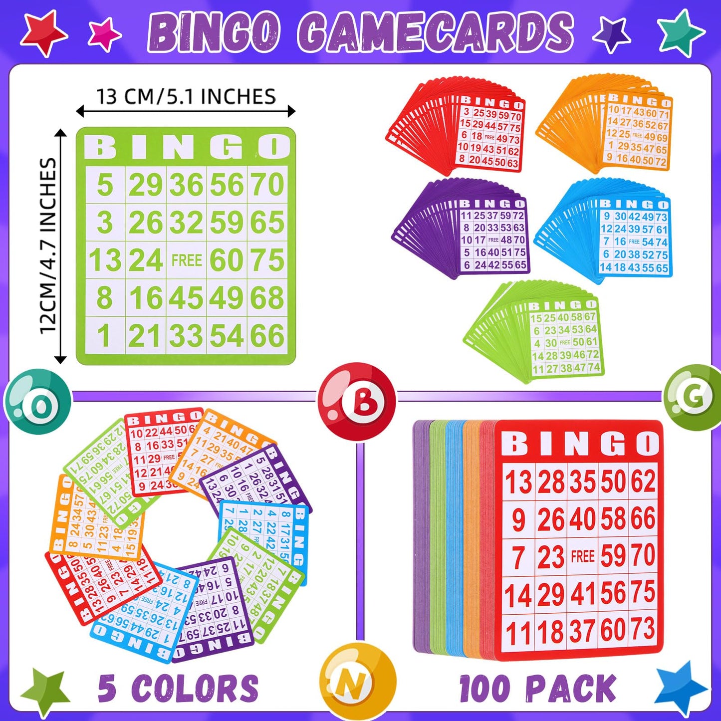 Crtiin 148 Pack Bingo Game Cards and Dot Daubers Set Includes 100 Bingo Cards and 48 Dot Markers Supplies Calling Card Set for Large Groups, Parties, Family Gathering Activity, Game Night