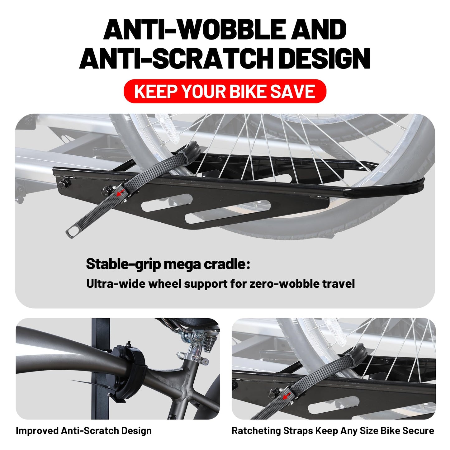 Young Electric 200 lbs. Hitch Mount Bike Rack, fits Cars, SUVs, RVs, Trailers with 2 Inch Receiver