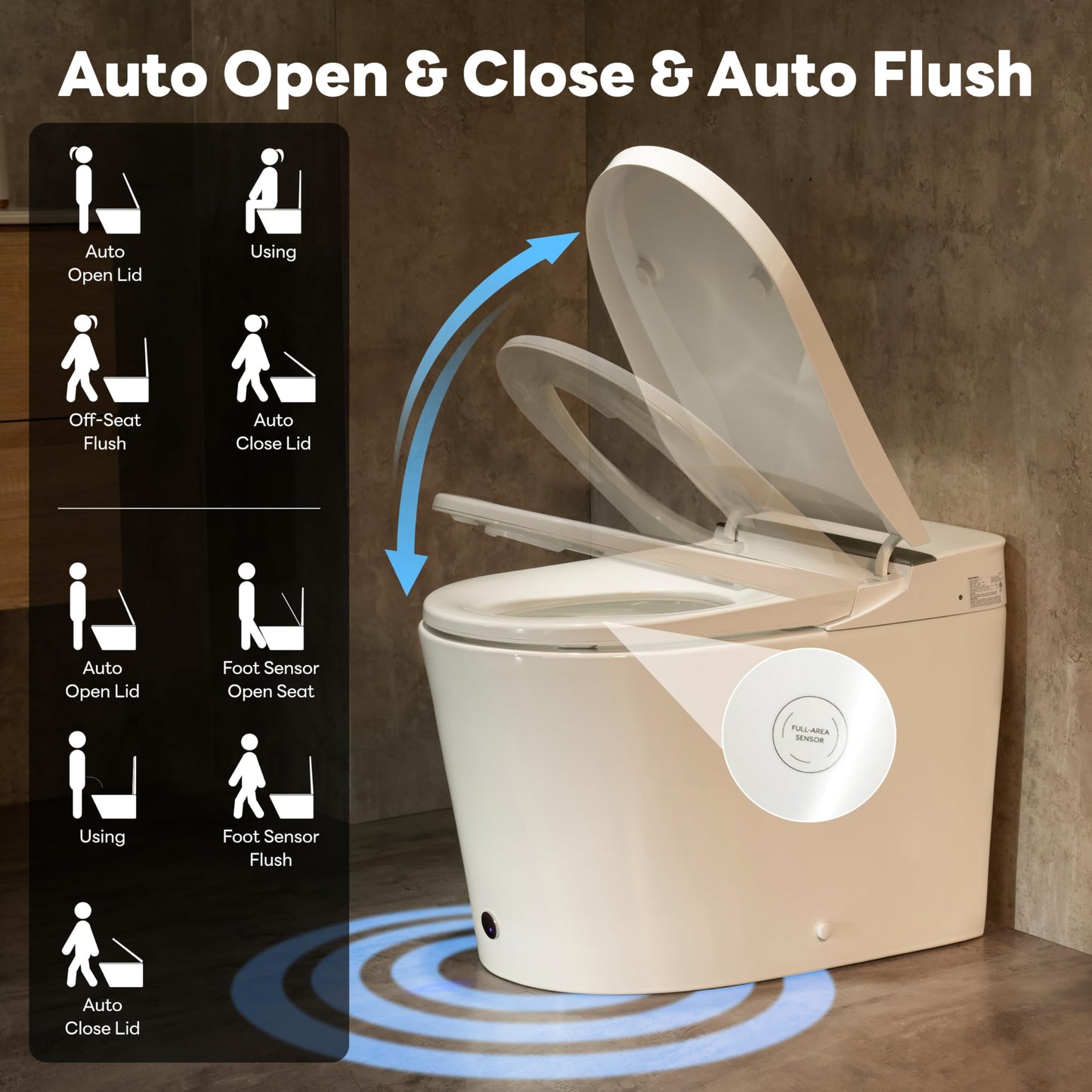 Casta Diva Smart Toilet with Bidet Built in, ADA Comfort Bidet Toilet, Foot Sensor & Auto Open/Close, 1000g MaP Auto Flush, Heated Seat & Foam Dispenser, Built in Tank, Blackout Flush(K050Pro)