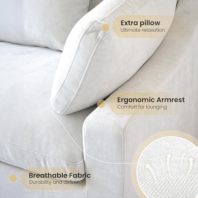 120" Cloud Couch Modular Sectional Sofa with Ottoman,Down Filled U Shaped 5 Seater Convertible Sofa,Cover Washable and Replaceable Couches for Living Room,White