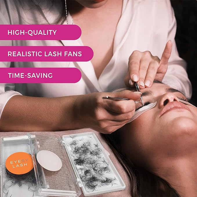 Eyesy Lash 500 Camellia Promade Fans - 5D 0.07 Size 9-11-13mm Curl CC - Natural Premade Lash Fans for Eyelash Extensions 3 Lengths in 1 Loose Pre Made Eyelash Create Depth, Texture, Layer, Volume