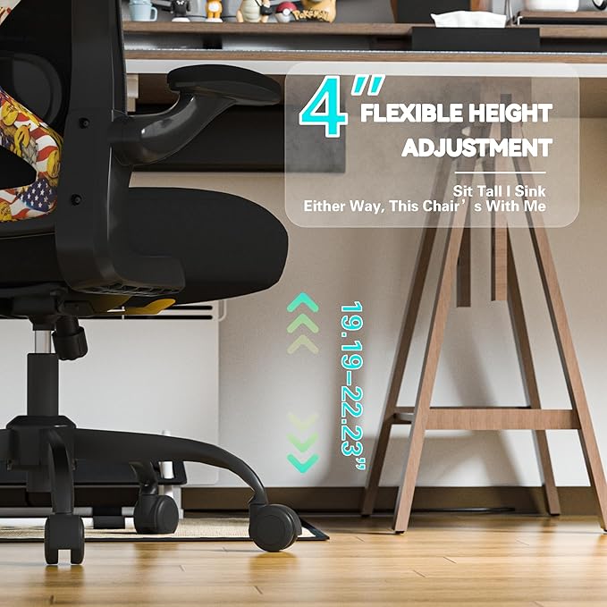 CASASIO Office Desk Chair with Ergonomic Lumbar Support, Extra-Thick Seat Cushion, Flip-up Arms, Breathable Mesh Back, Computer Task Chair for Home Office