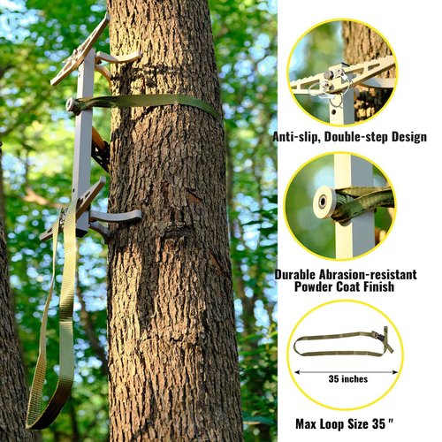ONECHOI Climbing Sticks, 17” Lightweight Aluminium Hunting Climbing Sticks w/Silent Design, Tree Stand Sticks w/Pivoting V-Brackets & 20” Rope Aiders, Tree Steps for Deer Hunting Gear(2 Packs)