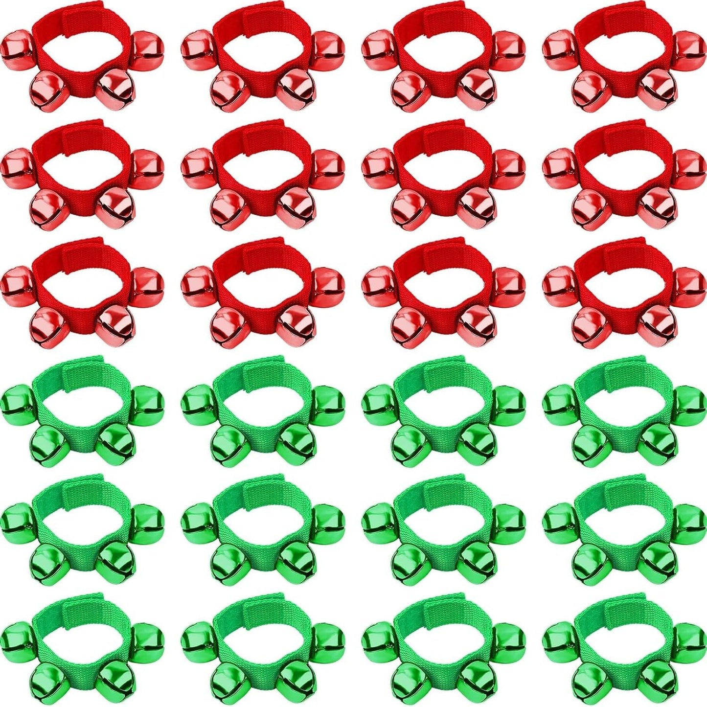Augshy Christmas Wrist Bells Bracelets, 24Pcs Wrist Band Jingle Bells with Red Green Bells, Musical Instruments Adjustable Hand