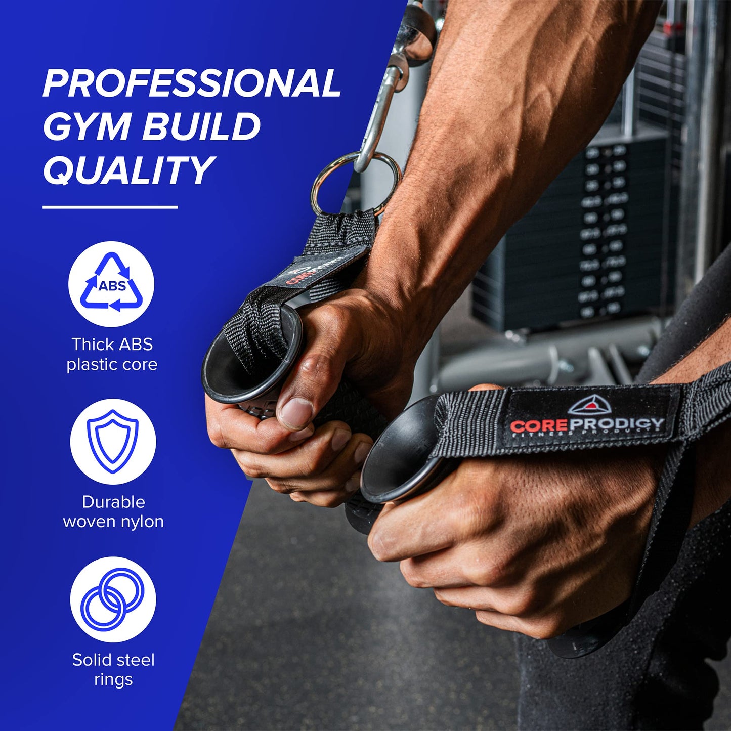 Core Prodigy Heavy Duty Exercise Handles - Grip Attachments for Cable Machine Pulleys, Gym Equipment, Resistance Bands, and Weight Lifting (Standard)