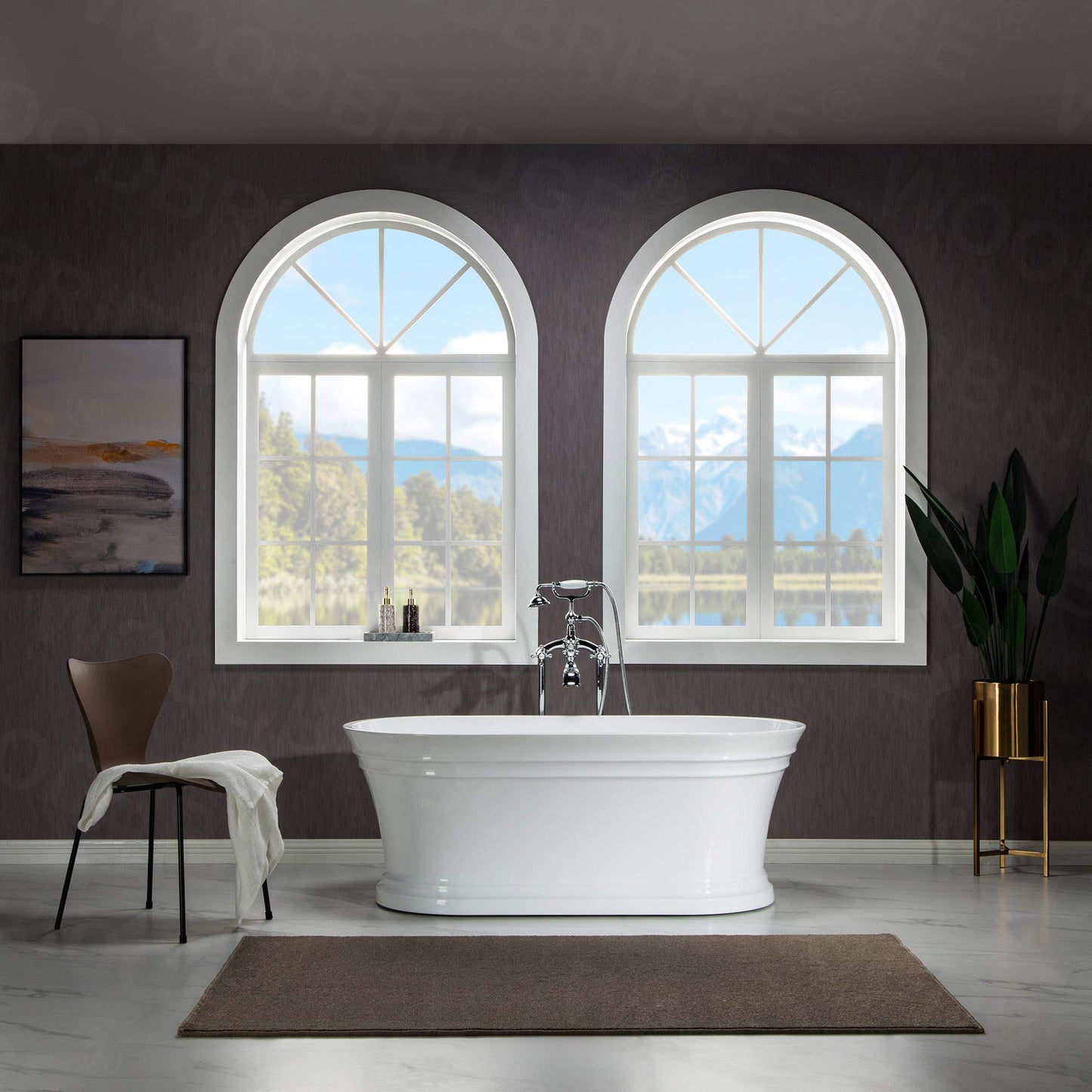 WOODBRIDGE 59"Freestanding White Acylic Soaking Bathtub with White Pillow,Drain and Overflow inChrome,BTA1536 -C-Drain &O+ Pillow