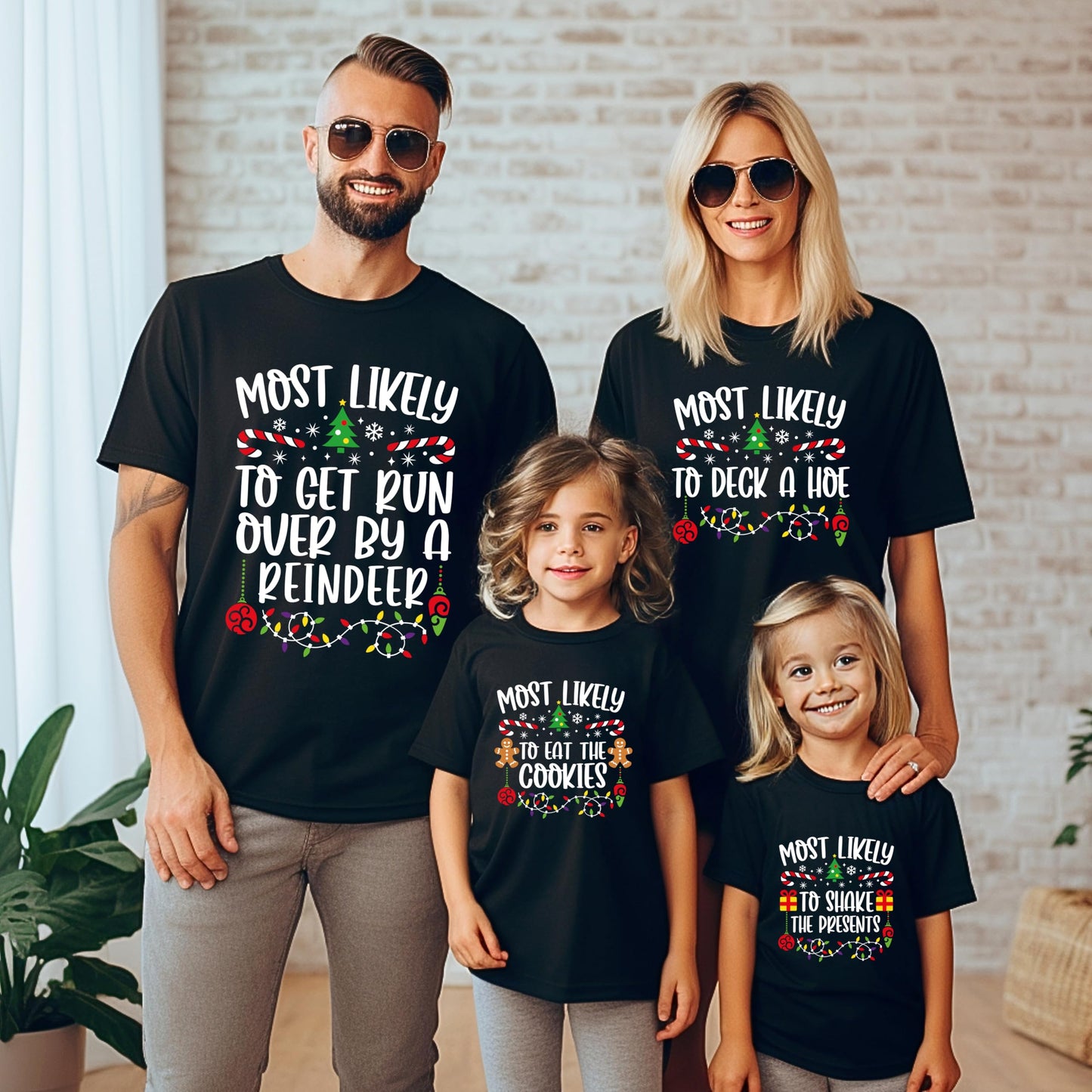 Most Likely To Christmas Shirts, More Than 50 Quotes Family Matching Christmas Tshirts, Custom Text Funny Christmas T-Shirts, Personalized Holiday Party Reunion Tees for Baby & Toddler & Youth and Adults