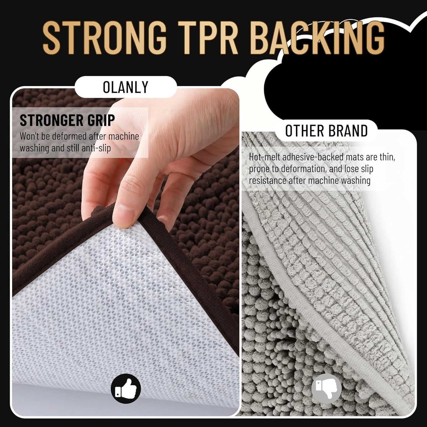 OLANLY Thick Bathroom Rugs 30x20, Extra Soft Absorbent Chenille Striped Bath Rugs, Rubber Backing, Machine Wash Dry, Bath Mats for Bathroom Floor, Tub and Shower, Home Decor Accessories, Brown