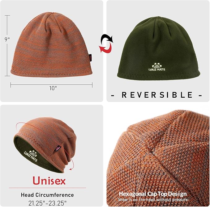 Lvaiz Mens Winter Beanie Hat Warm Fleece Lined Skull Cap for Men Reversible Women Windproof Watch Hat Knit Warm Unisex Beanie