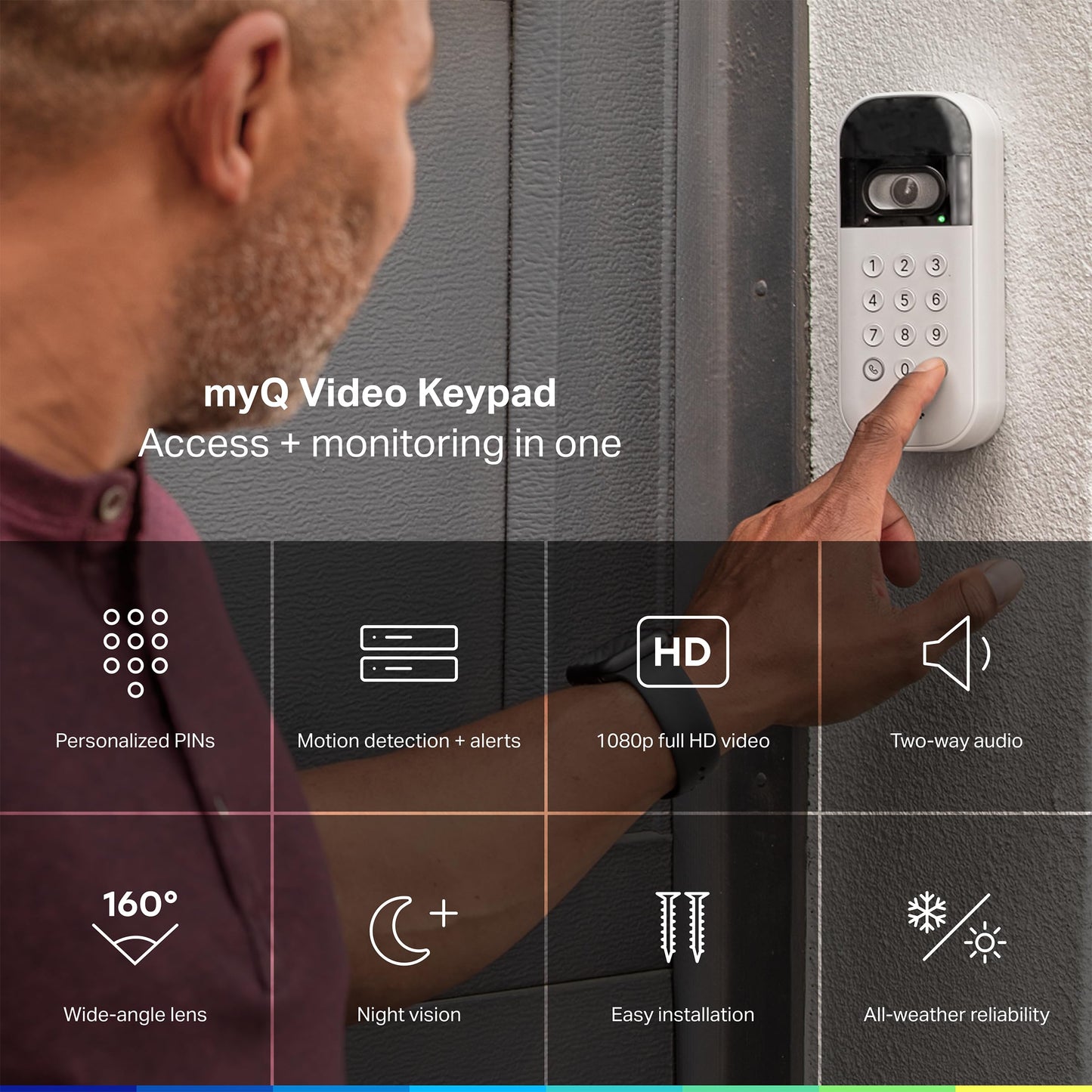 myQ Smart Garage Door Video Keypad + Rechargeable Battery, with Wide-Angle Camera, Customizable PIN Codes, and Smartphone Control, Works with Chamberlain, LiftMaster and Craftsman openers