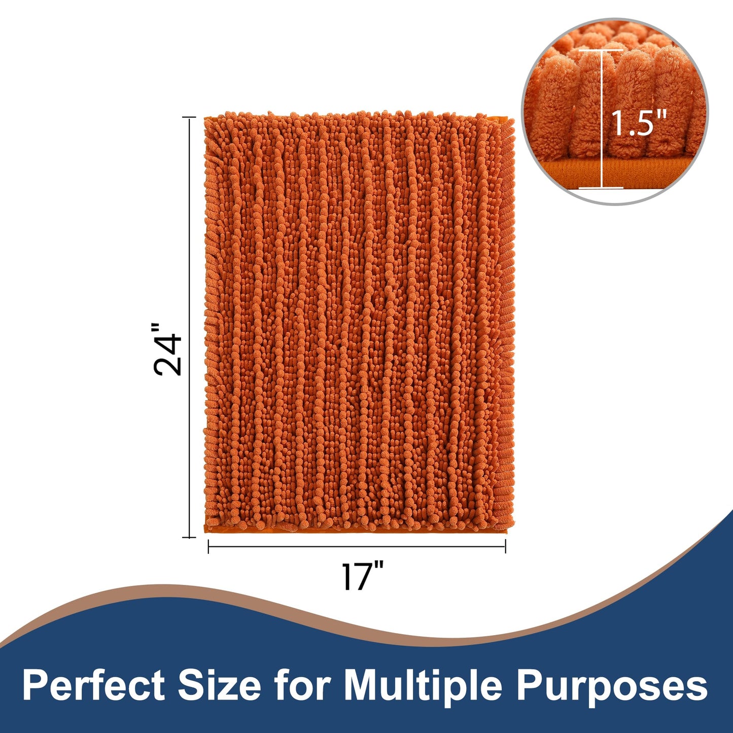 FLOLEOPA Soft Plush Microfiber Bathroom Rugs, Absorbent Bath Rugs Non Skid Machine Wash Dry Bath Mats for Tub,Shower and Bath Room Floor Mats(Burnt Orange,17x24 inches)
