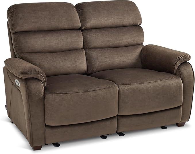 MCombo 61.6'' Wall Hugger Power Loveseat Recliner, Reclining Loveseat with Adjustable Headrest, USB Charge Ports, Wood Legs for Living Room, RVs, Small Spaces, Fabric ST258M1 (Loveseat, Coffee)