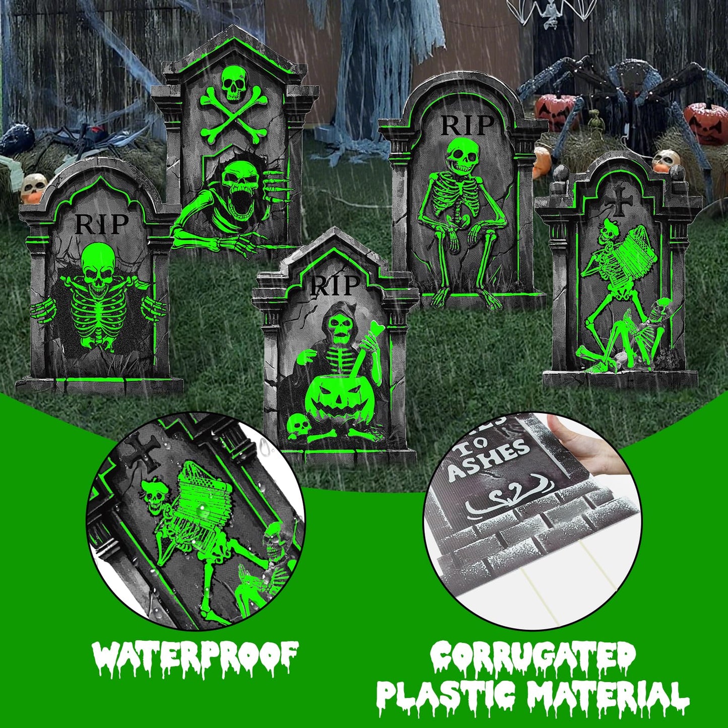 Halloween Foam RIP Graveyard Tombstones (5 Pack), Halloween Decorations Outdoor Tombstone Yard Sign with Stakes for Cemetery Yard Lawn Party Decor