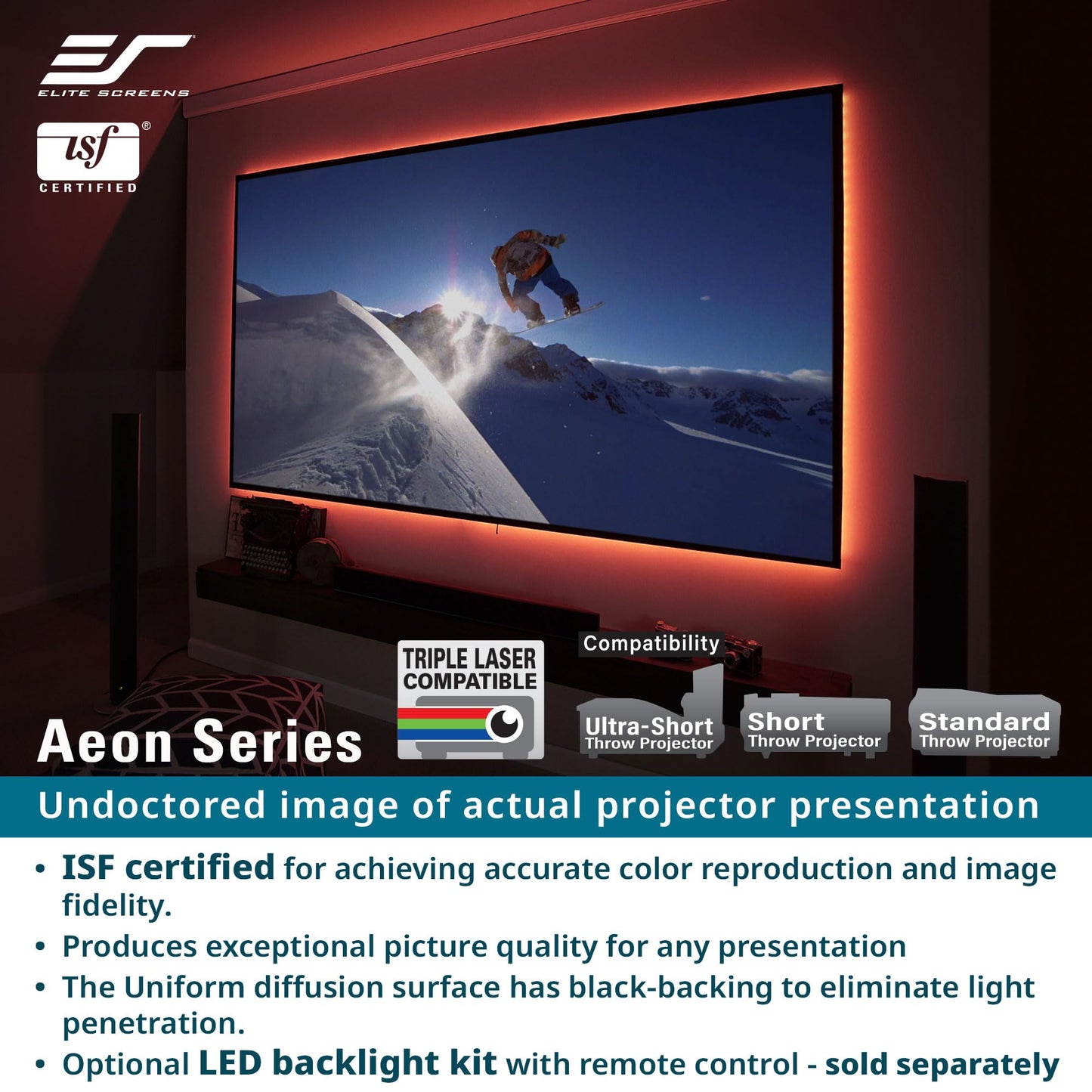 Elite Screens Aeon Series, 110-inch 16:9, 8K / 4K Ultra HD Home Theater Fixed Frame EDGE FREE Borderless Projector Screen, CineWhite UHD-B Front Projection Screen, AR110WH2