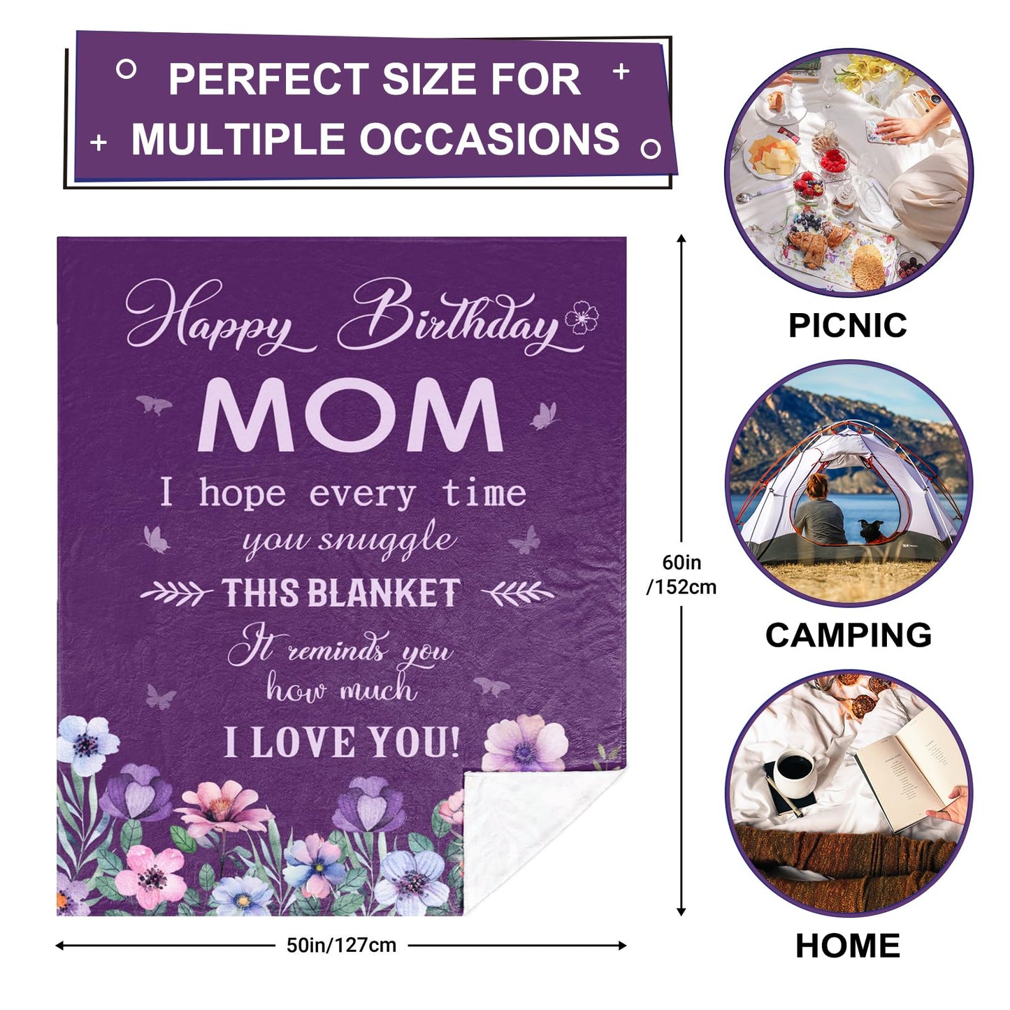 Jepufo Mom Birthday Gifts from Daughter Son, Birthday Gifts for Mom, Funny Gift for Mother Birthdays, Unique Presents for Mother from Daughter Blanket 50"X60"