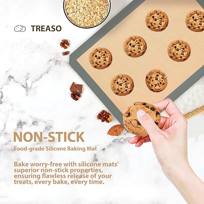 Silicone Baking Mat, Reusable Silicone Oven Baking Sheet, Heat Resistant Nonstick Food Safe Baking Mat for Cookie, Bread, Pastry (Pack of 3) (Gray)