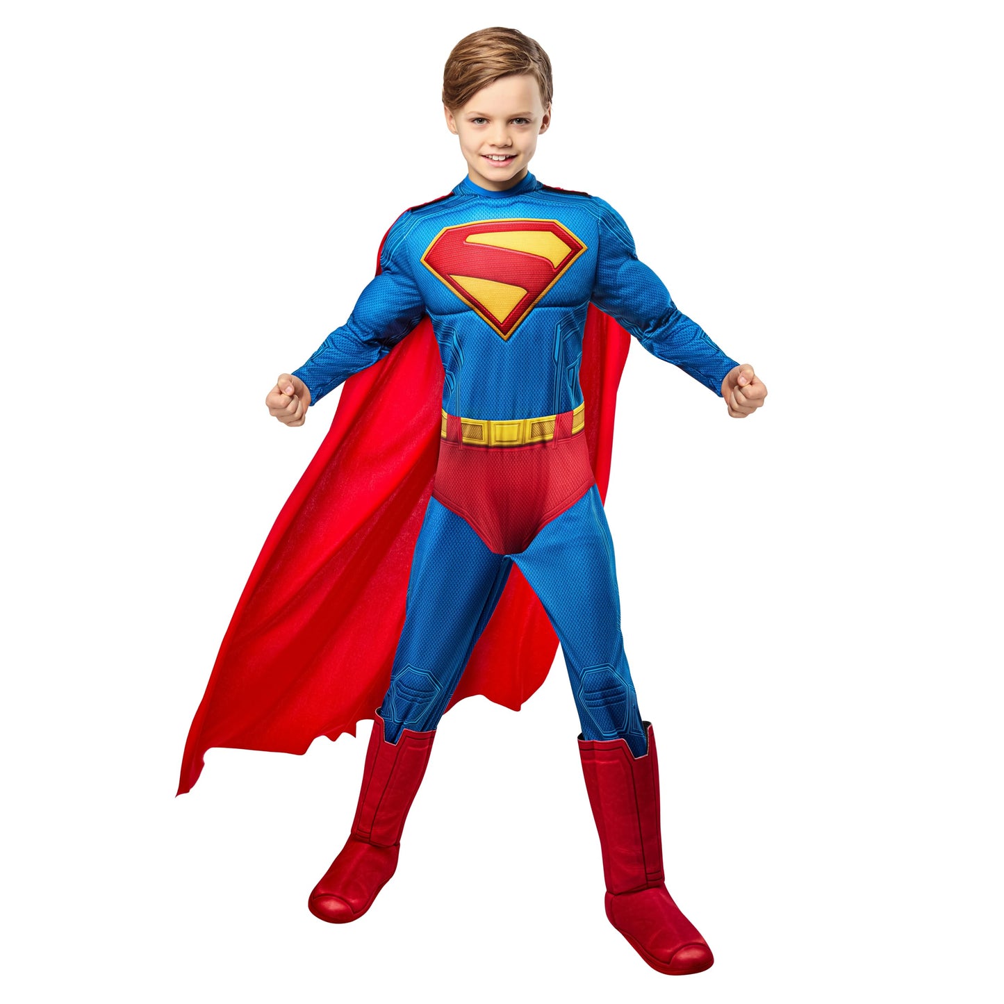 Rubies Superman Deluxe Kids Boys Costume Jumpsuit with Shoe Covers and Cape, X-Small, for Superhero Dress Up, Parties and Halloween