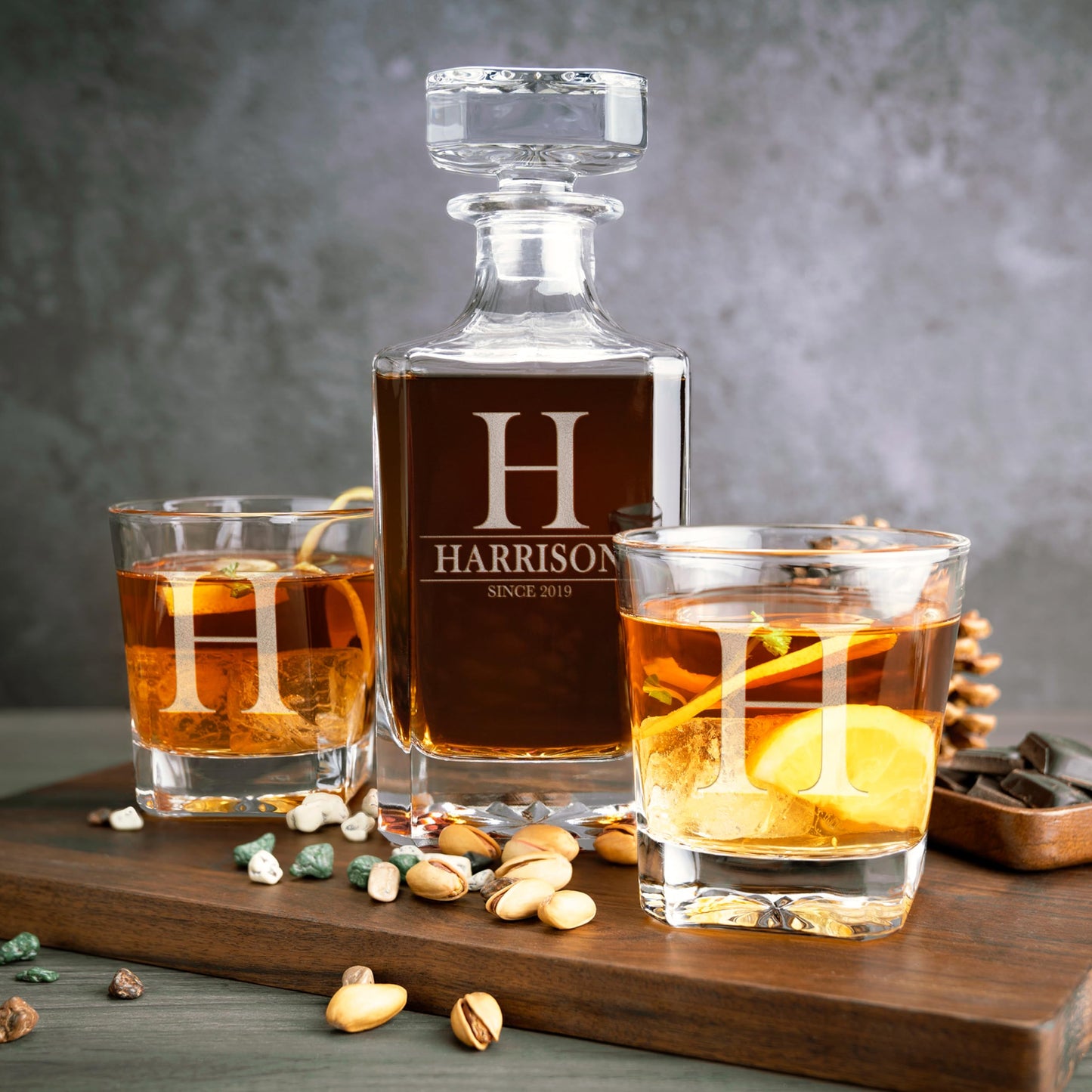 Personalized 5 pc Whiskey Decanter Set - 9 Design Options - Limited Edition, Custom Liquor Decanter | 25 Oz, 750ml Liquor Decanter w/ 4pcs Whiskey Glass Set #1