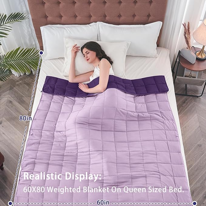 yescool Weighted Blanket for Adults (25 lbs, 60" x 80", Purple) Cooling Heavy Blanket for Sleeping Perfect for 240-260 lbs, Queen Size Breathable Blanket with Premium Glass Bead, Machine Washable
